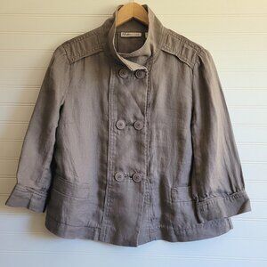Coldwater Creek Jacket Womens XS Beige Linen Button Front Swing Double Breasted